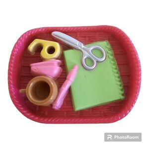 Fisher Price Loving Family Dollhouse Red Office Craft Tray Doll Kids Bedroom